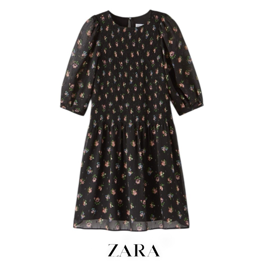 ZARA | Black | Dress with Colorful Floral Design